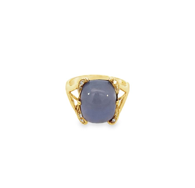 ANILLO ORO AMARILLO CALCEDONIA Y DIAMANTES 14K