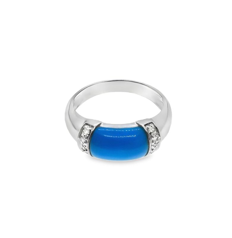 ANILLO ORO BLANCO TURQUESA Y DIAMANTES 14K