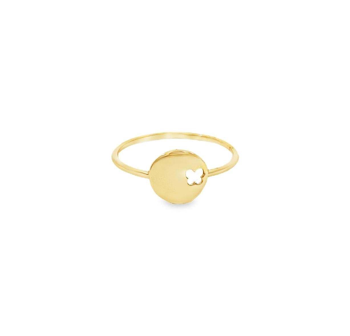 ANILLO ORO AMARILLO CIRCULO Y SILUETA DE MARIPOSA 14K