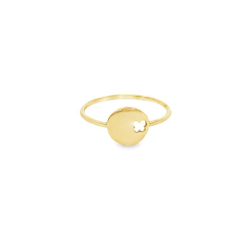 ANILLO ORO AMARILLO CIRCULO Y SILUETA DE MARIPOSA 14K