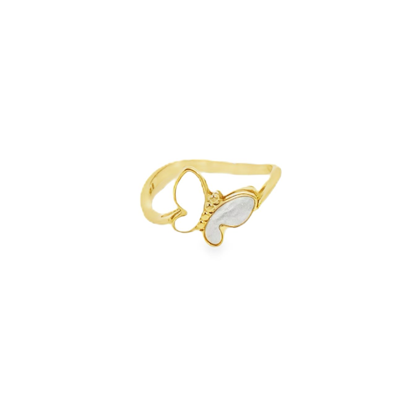 ANILLO ORO AMARILLO MARIPOSA MADREPRELA 14K