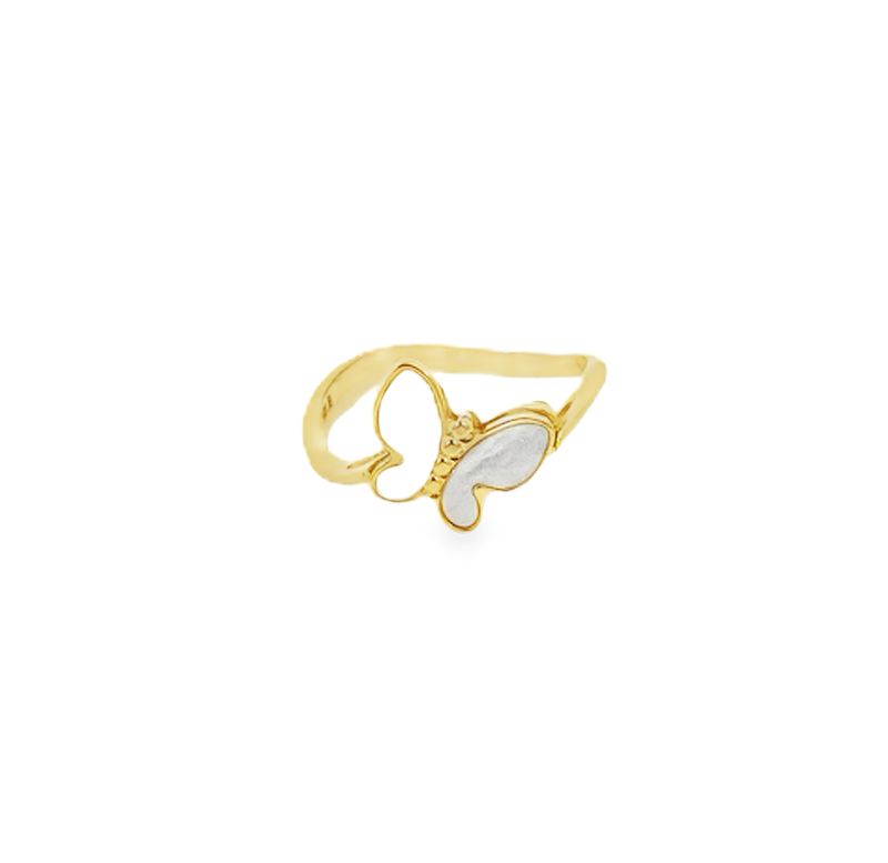 ANILLO ORO AMARILLO MARIPOSA MADREPRELA 14K