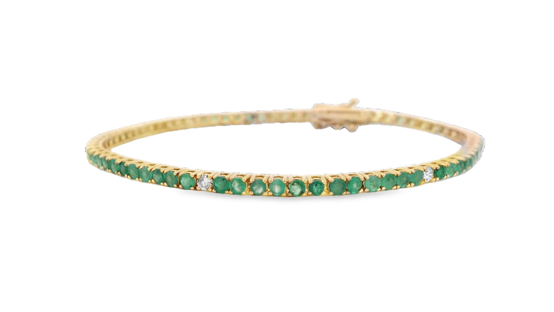 BRAZALETE ORO ORO AMARILLO ESMERALDA TENNIS FINO 14KD.18 E3.50