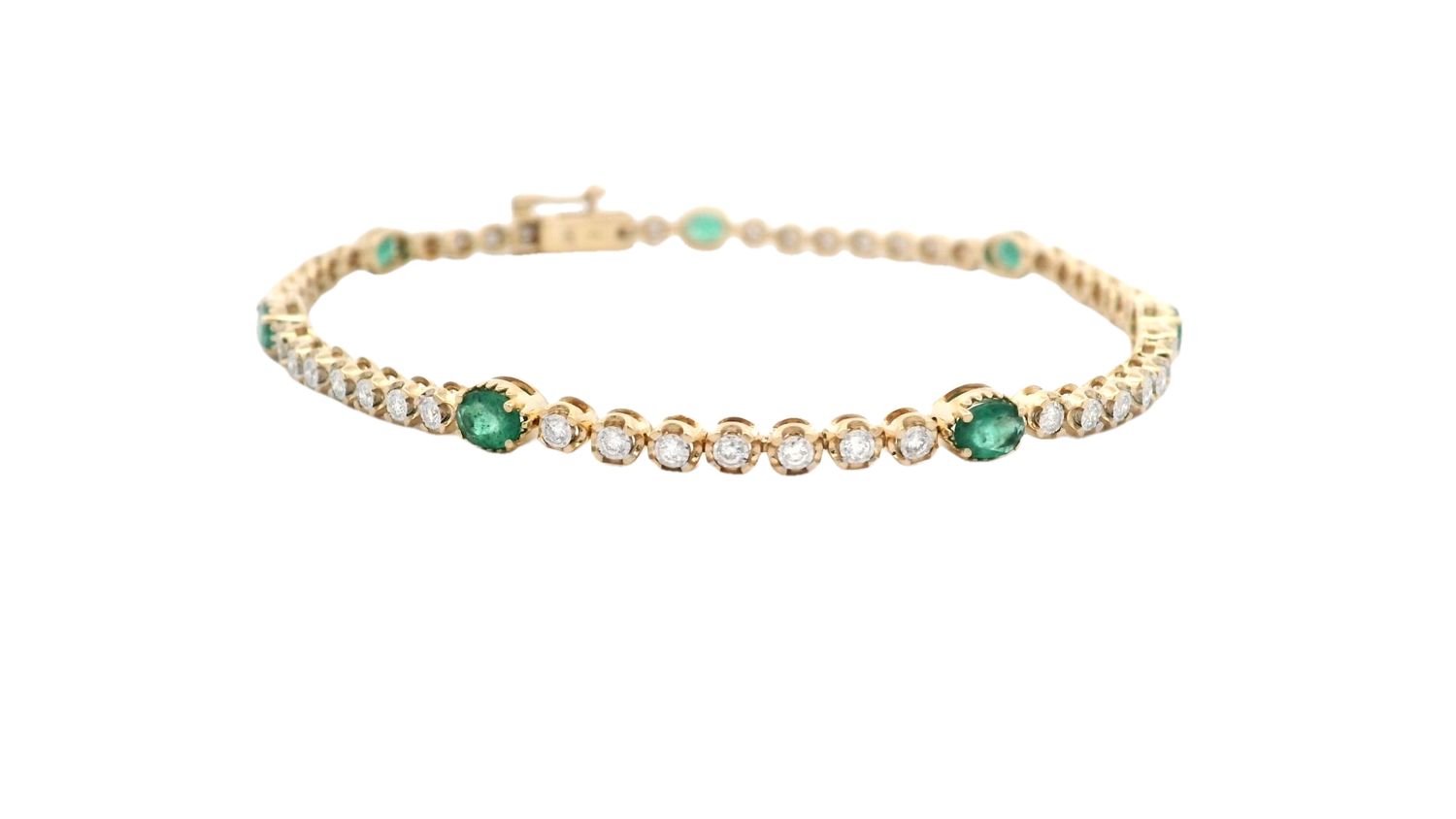 BRAZALETE ORO AMARILLO  DIAMANTES ESMERALDA TENNIS 14K