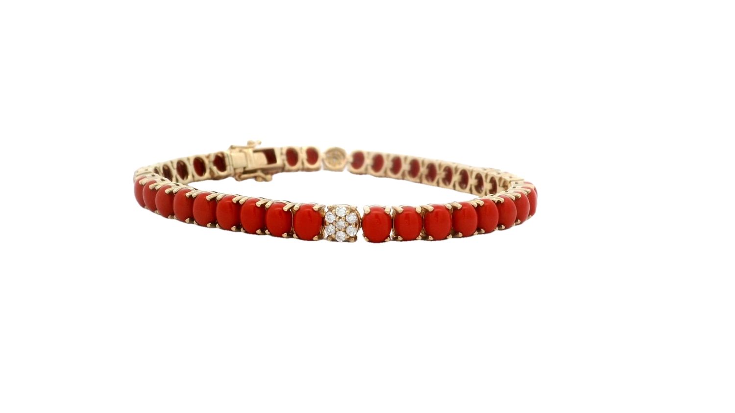 BRAZALETE ORO AMARILLO  CORAL Y DIAMANTES 14K