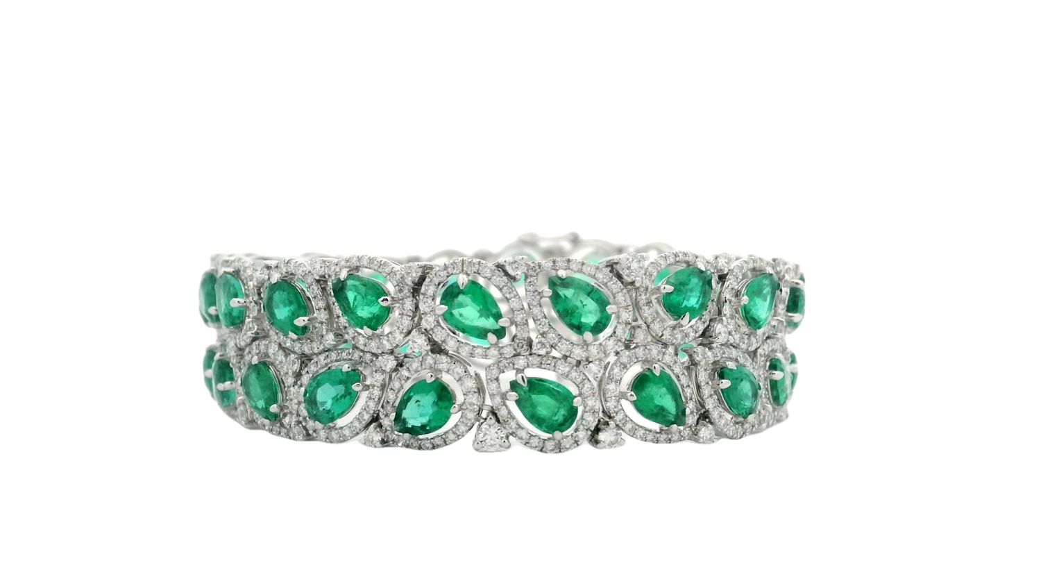 BRAZALETE ORO BLANCO ESMERALDA Y DIAMANTES 18K
