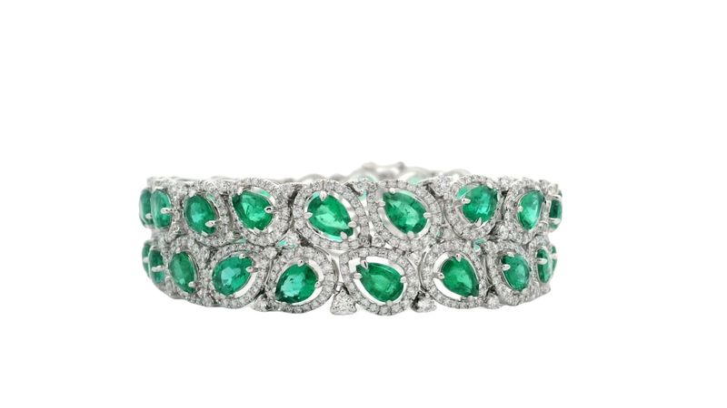 BRAZALETE ORO BLANCO ESMERALDA Y DIAMANTES 18K