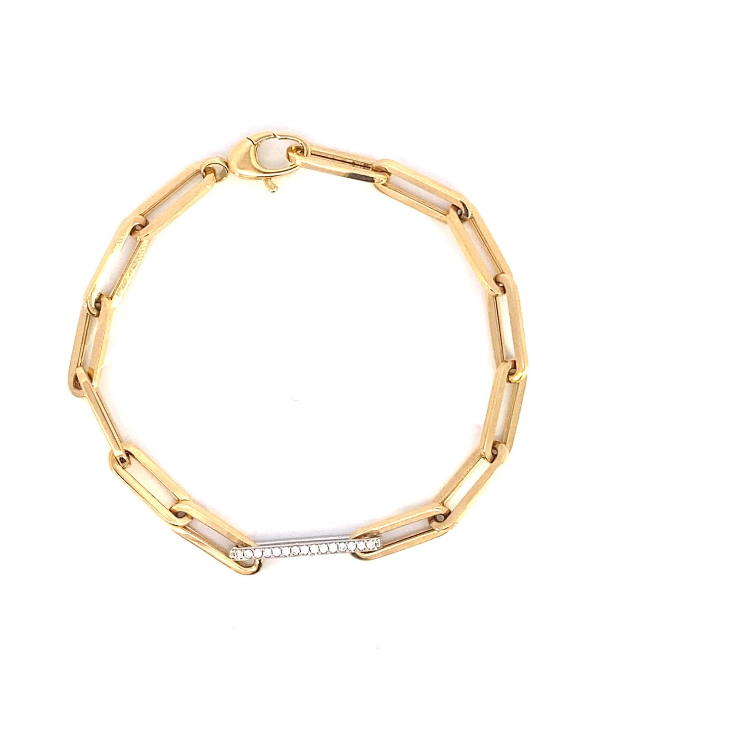 BRAZALETE  ORO AMARILLO Y  DIAMANTES PAPERCLIP 18K D.26