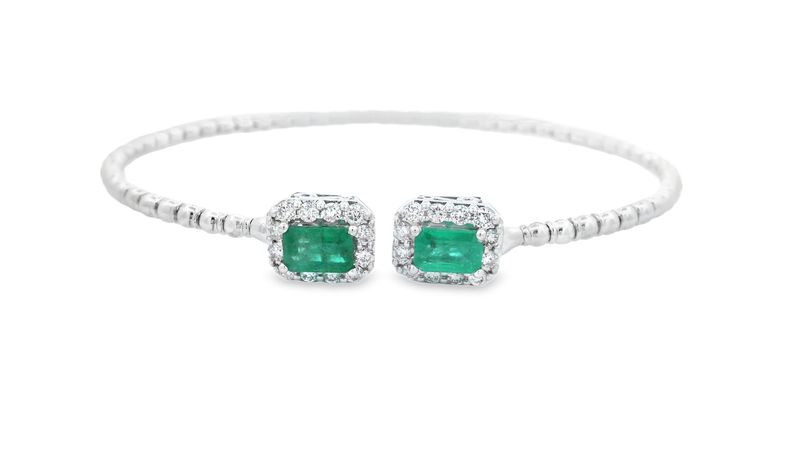 PULSA ORO BLANCO  ESMERALDAS  Y  DIAMANTES ABIERTA 14K