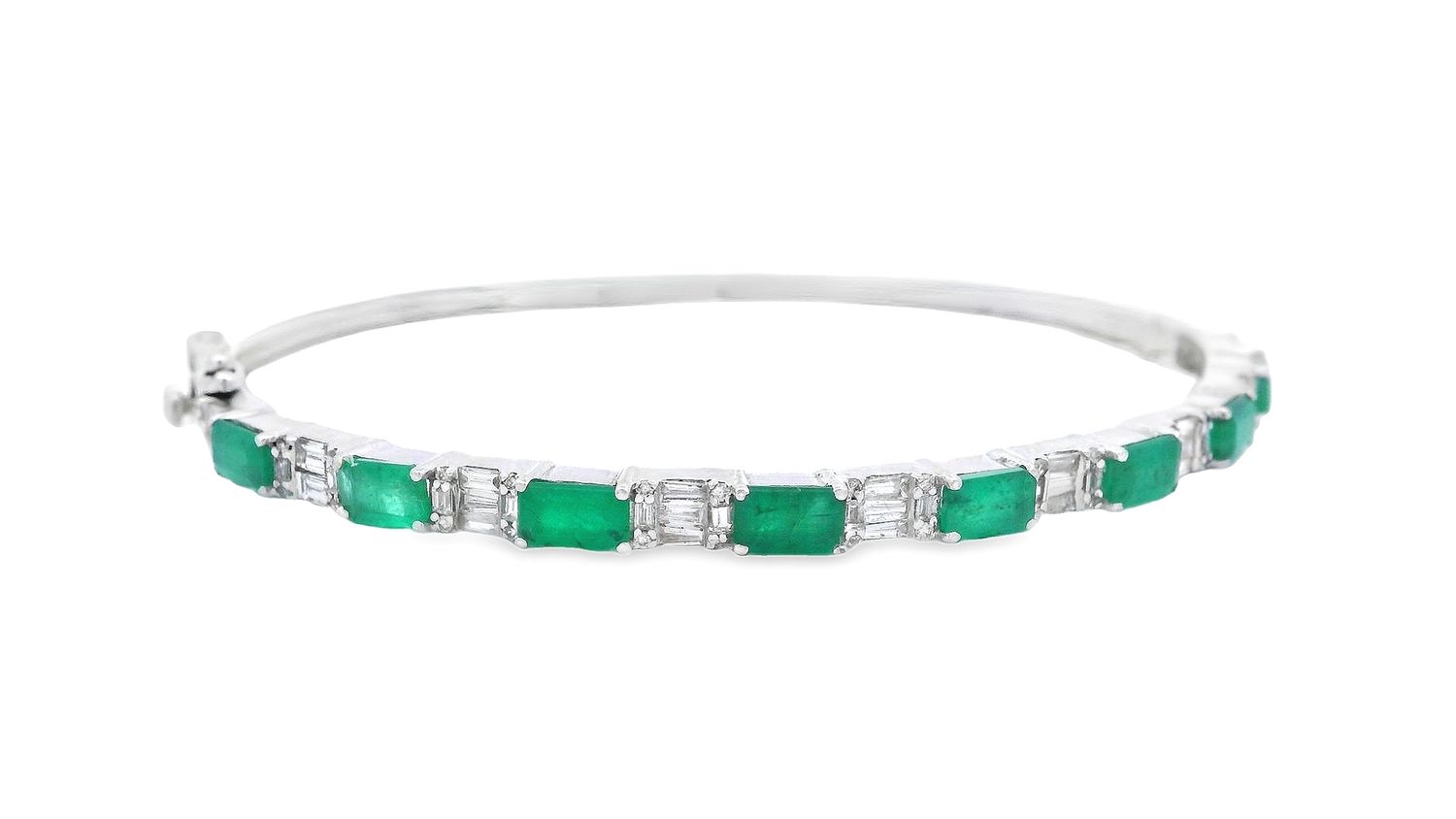 PULSERA  ORO BLANCO  ESMERLADA Y DIAMANTES 14K