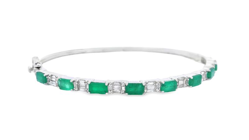 PULSERA  ORO BLANCO  ESMERLADA Y DIAMANTES 14K