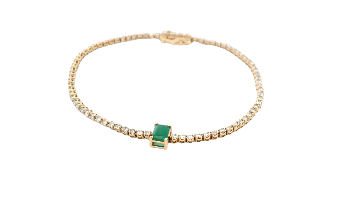 BRAZALETE ORO AMARILLO TENNIS DIAMANTES Y ESMERALDA 14K