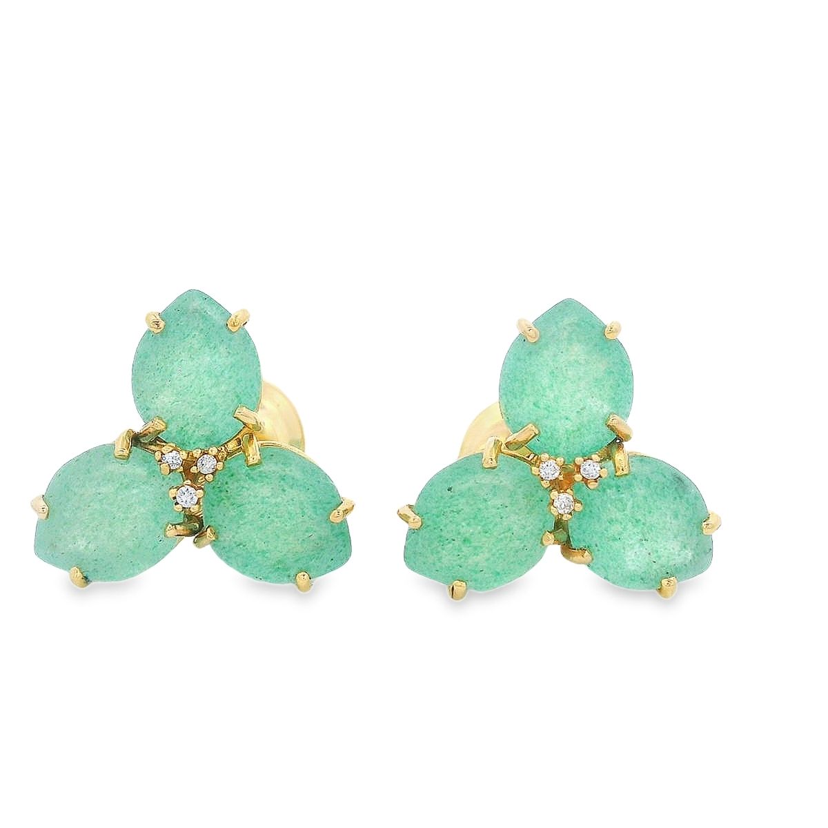 ARETES ORO AMARILLO MAGNOLIA CUARZO MENTA DIAMANTES PEQUEÑOS 18K