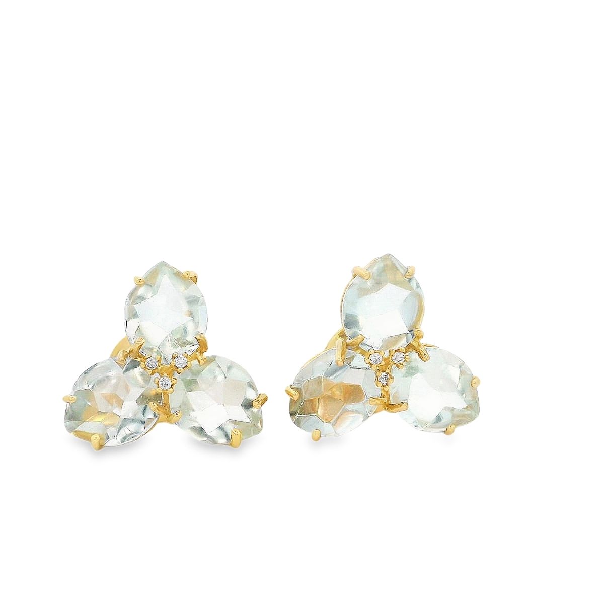 ARETES  ORO AMARILLO  PRAZOLITA DIAMANTES MAGNOLIA PEQUEÑOS 18K