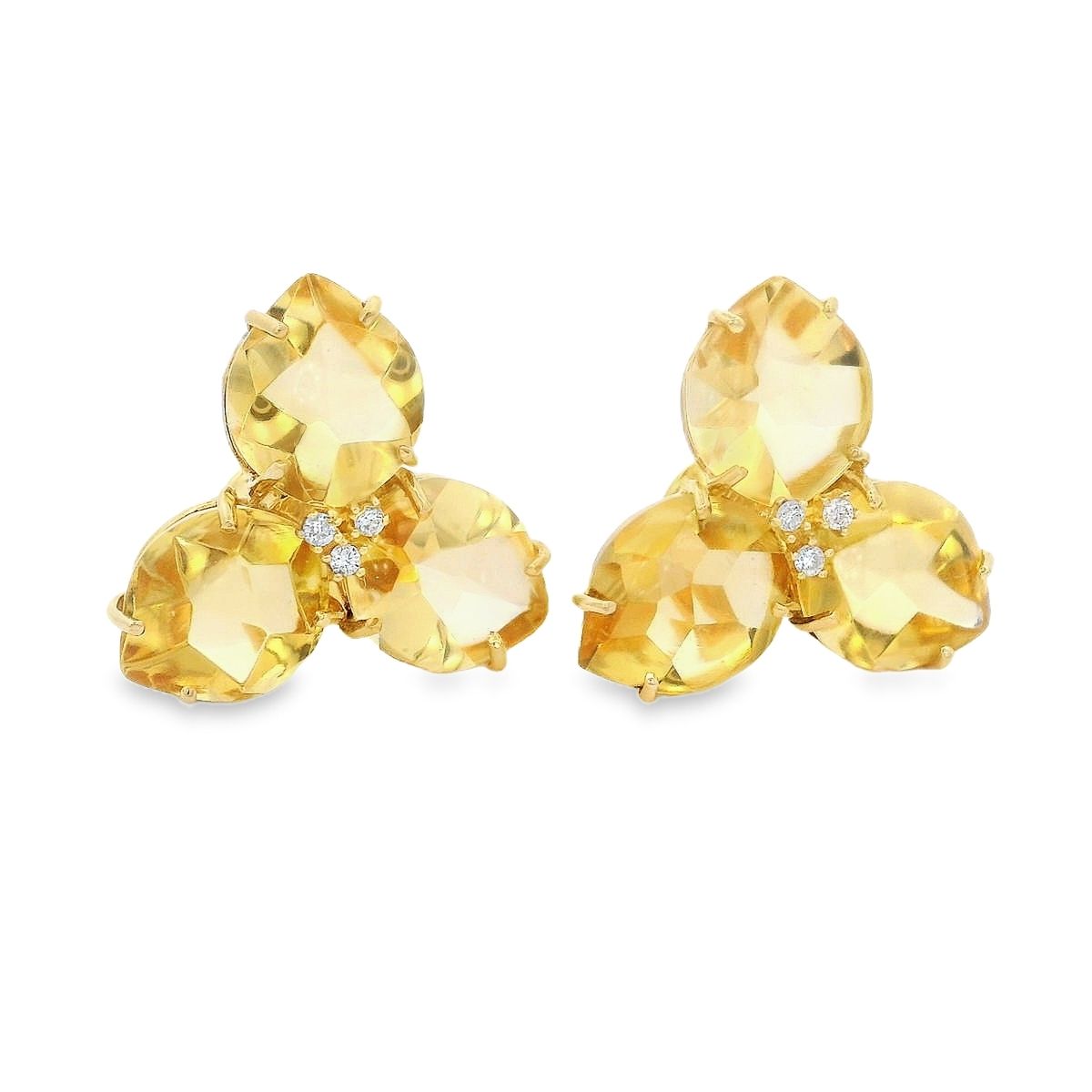 ARETES  ORO AMARILLO  MAGNOLIA CITRINA GRANDES 18K