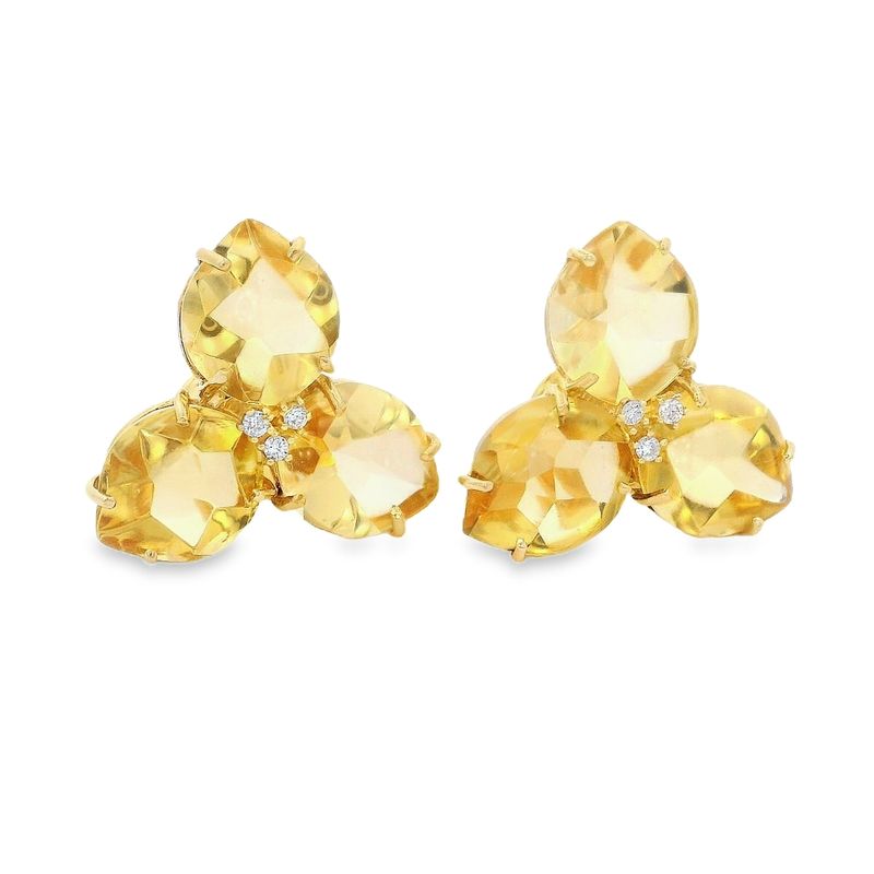 ARETES  ORO AMARILLO  MAGNOLIA CITRINA GRANDES 18K