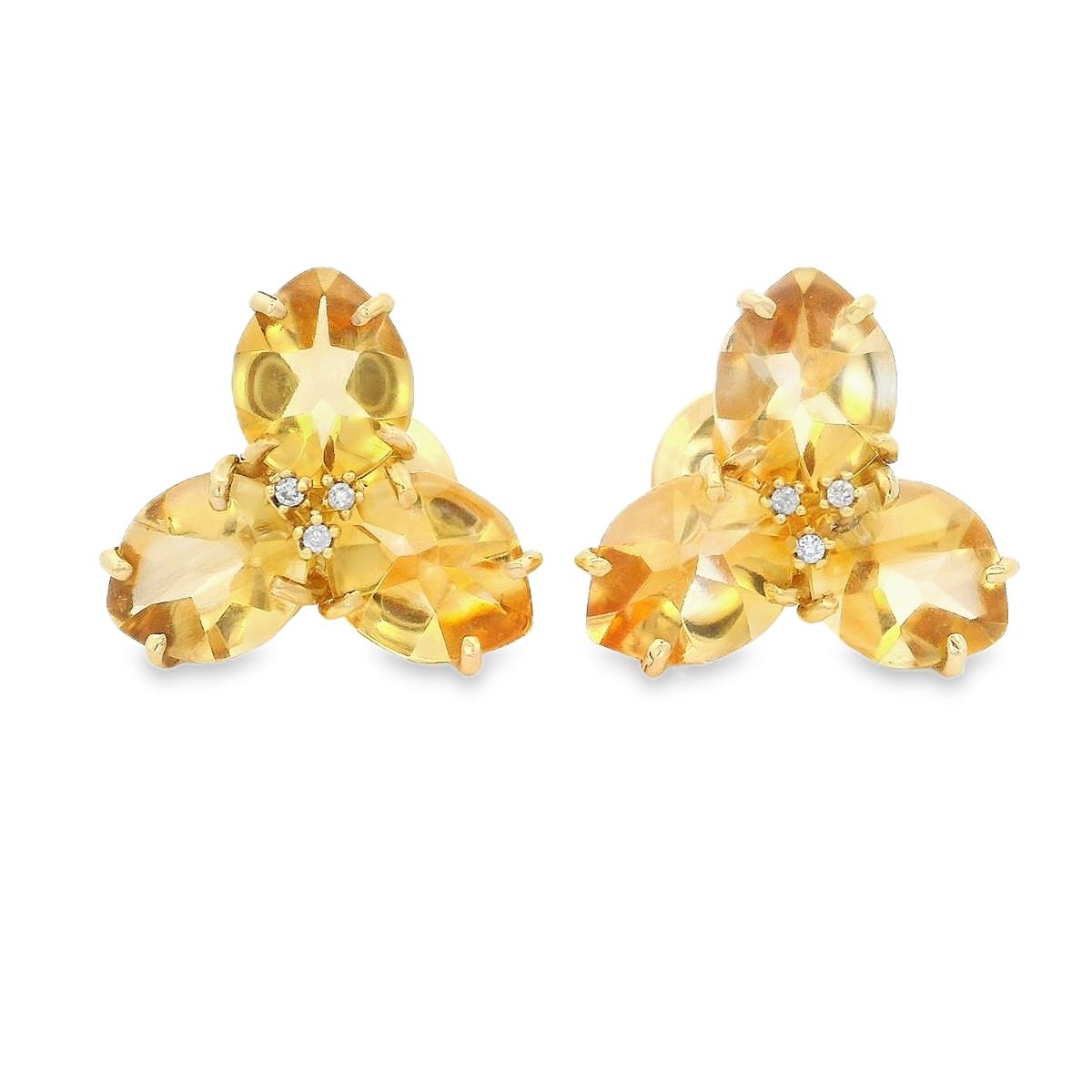 ARETES ORO AMARILLO  MAGNOLIA CITRINA PEQUEÑOS 18K