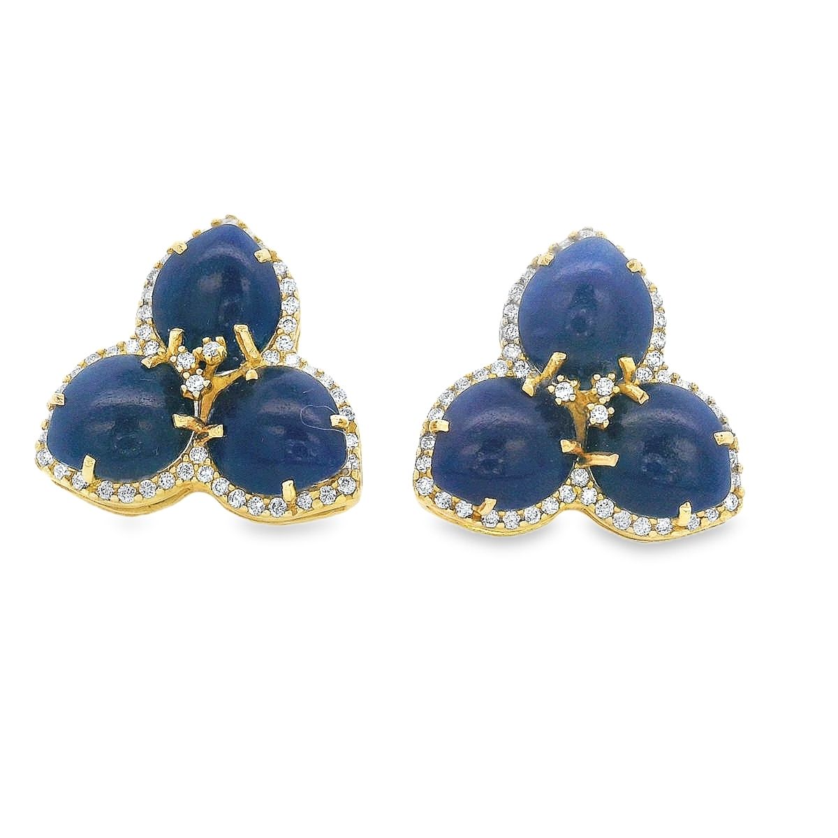 ARETES  ORO AMARILLO MAGNOLIA CUARZO INDIGO Y DIAMANTES 18K