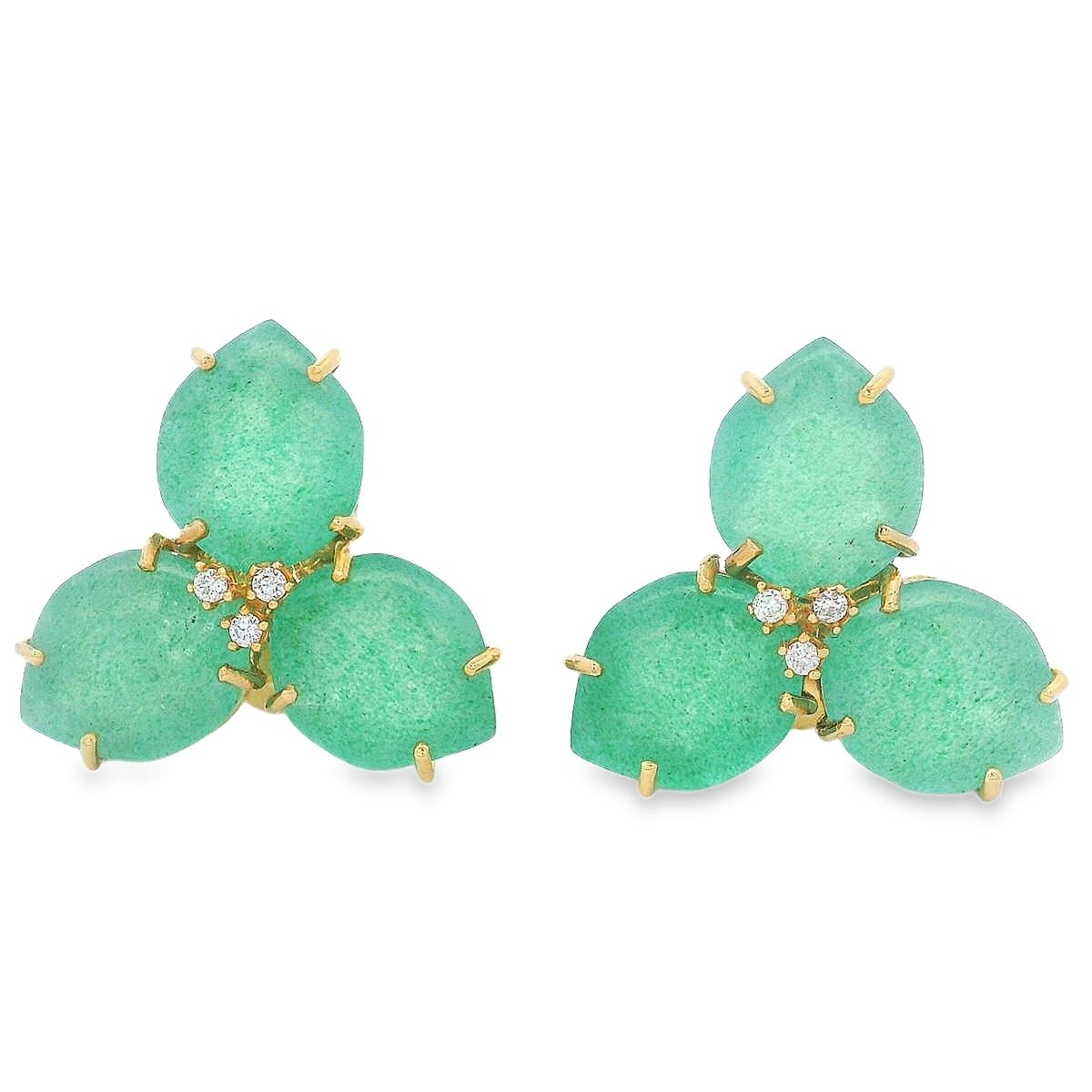 ARETES ORO AMARILLO  CUARZO DE ESMERALDA DIAMNTES GRANDE 18K