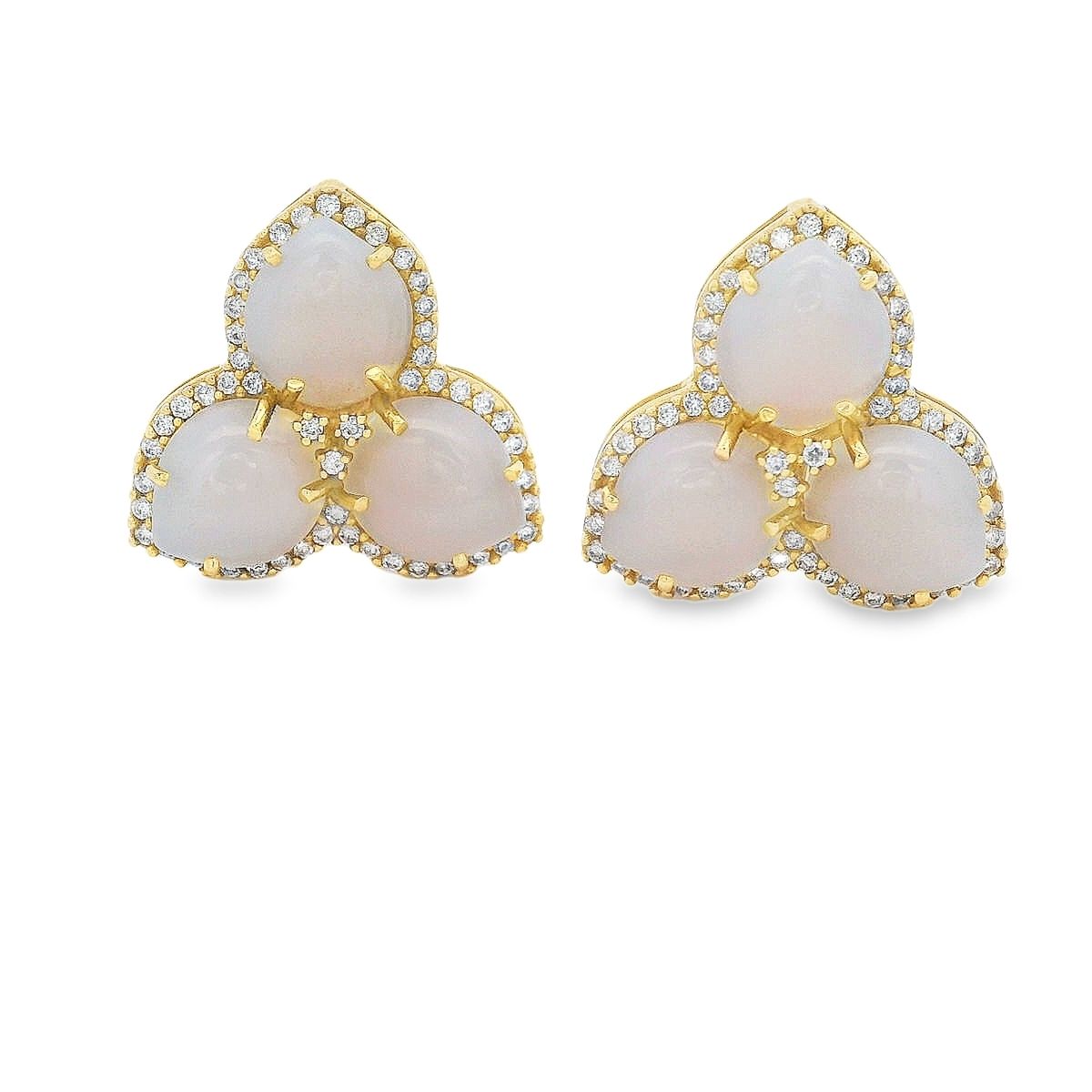 ARETES  ORO AMARILLO  MAGNOLIA AGATHA GRIS CON DIAMANTES 18K