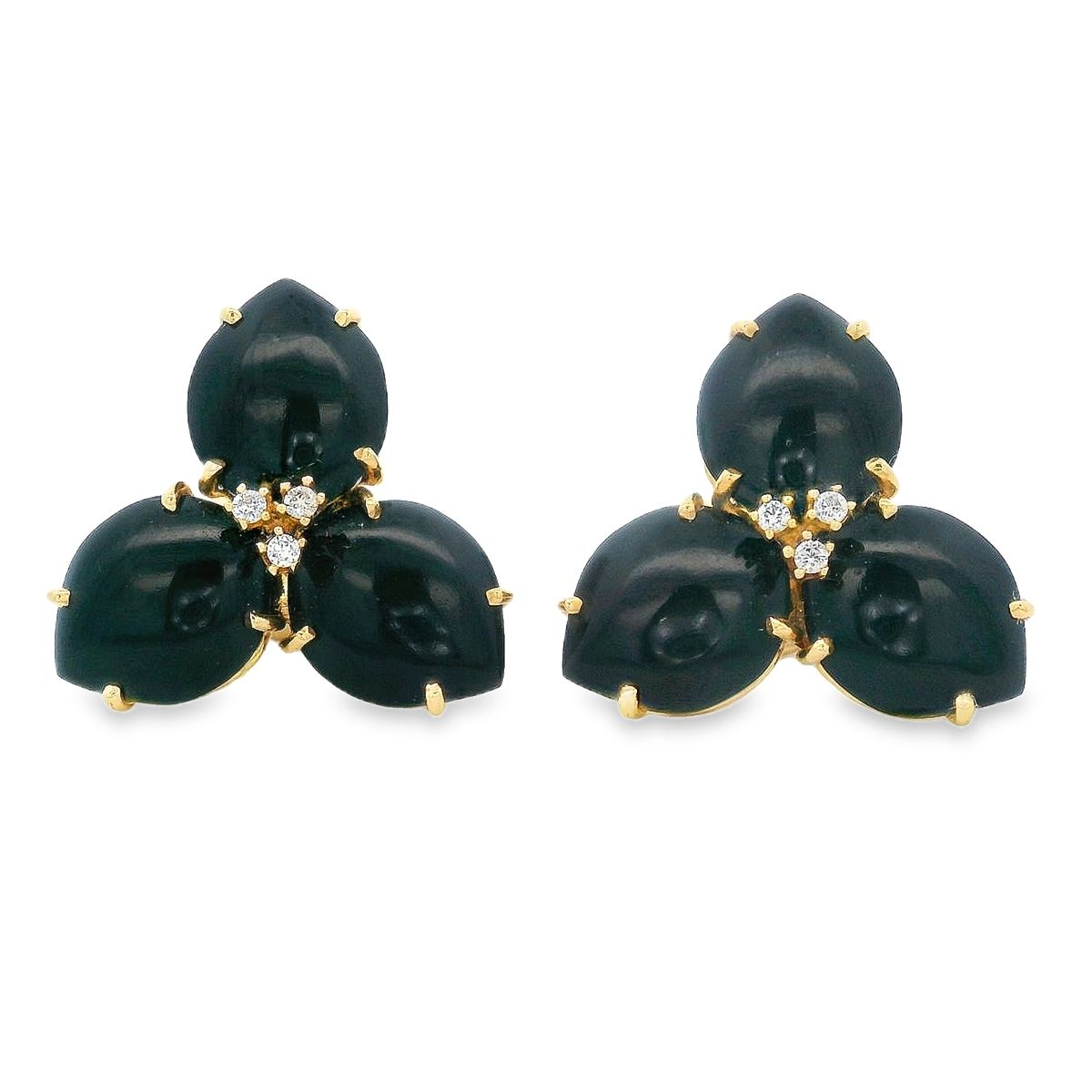 ARETES ORO AMARILLO MAGNOLIA ONIX GRANDES 18K