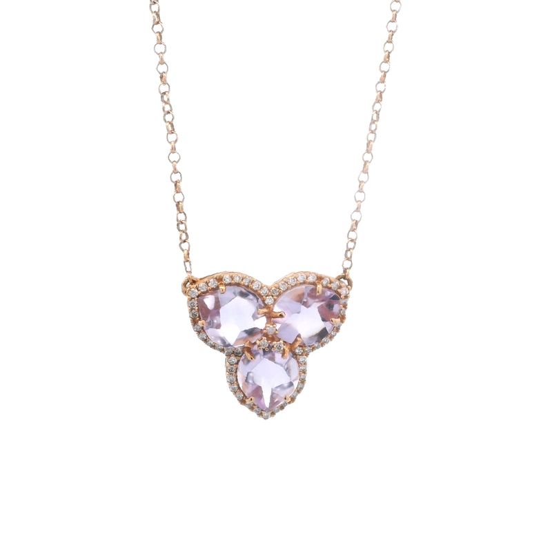 CADENA CON DIJE ORO ROSADO MAGNOLIA AMATISTA ROSA CON DIAMANTES