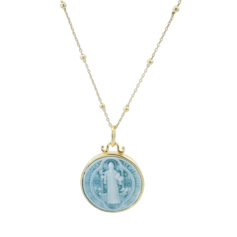 CADENA CON DIJE MEDALLA SAN BENITO AZUL