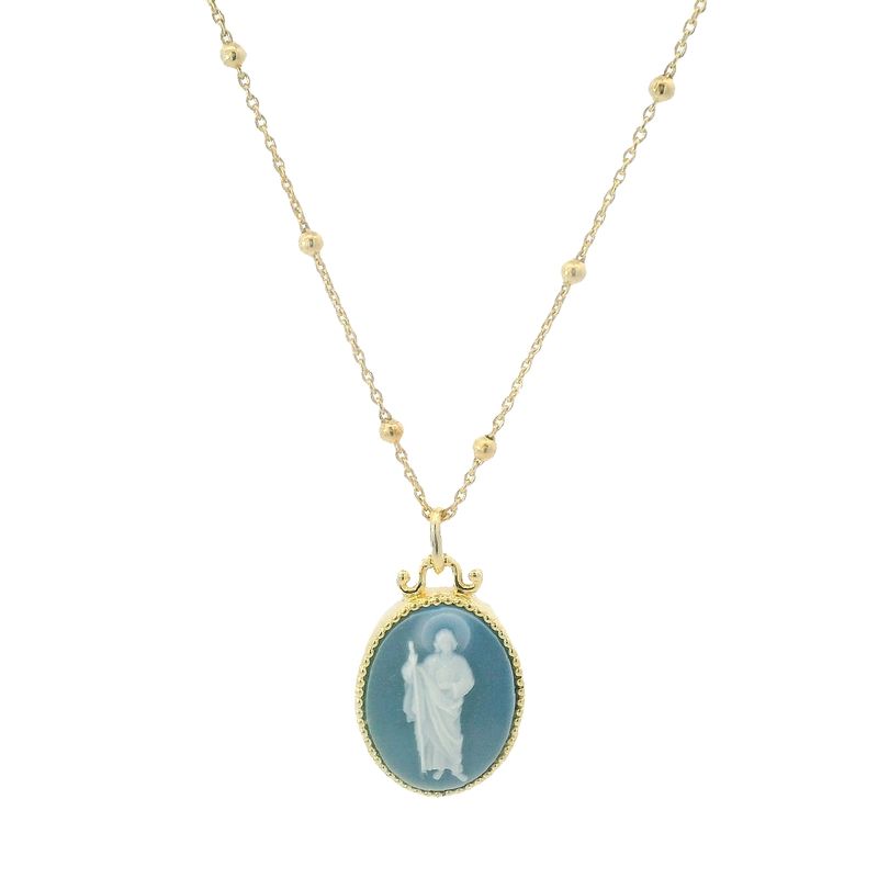 CADENA CON DIJE MEDALLA SAN BENITO AZUL PEQUEÑO