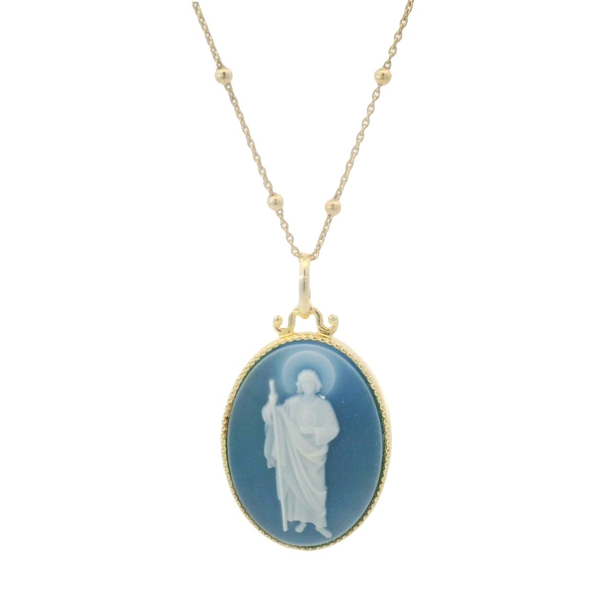 CADENA CON DIJE MEDALLA SAN JUDAS AZUL GRANDE