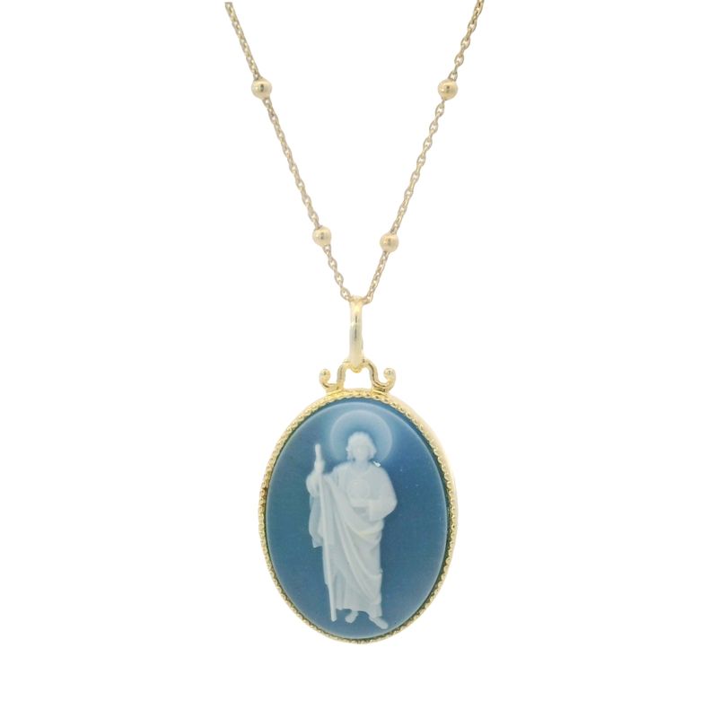 CADENA CON DIJE MEDALLA SAN JUDAS AZUL GRANDE