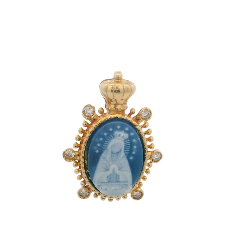 DIJE ORO AMARILLO MEDALLA ALTAGRACIA AGATHA AZUL Y DIAMANTES PEQUEÑA 18K
