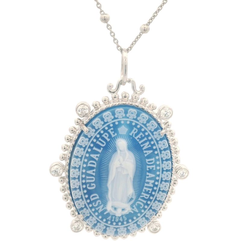 CADENA CON DIJE PLATA AGATHA AZUL VIRGEN DE GUADALUPE CIRCONIAS  GRANDE