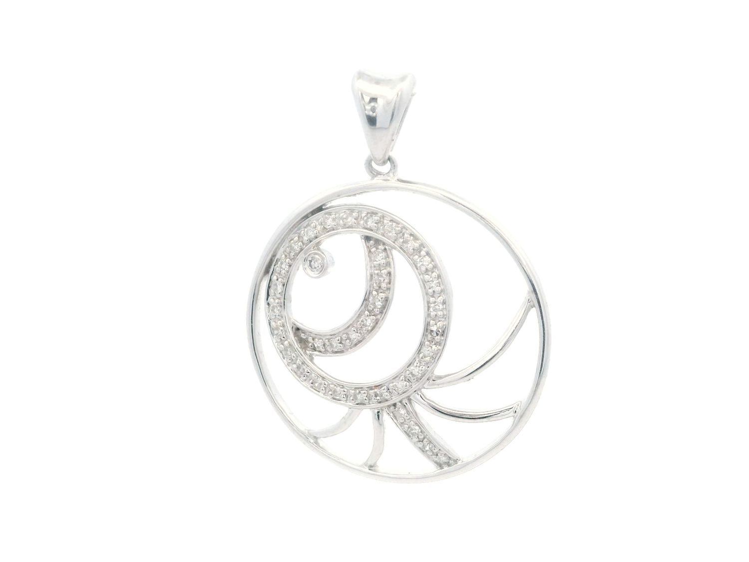 DIJE ORO BLANCO  REDONDO DISEÑO DIAMANTES D 0.16 14K