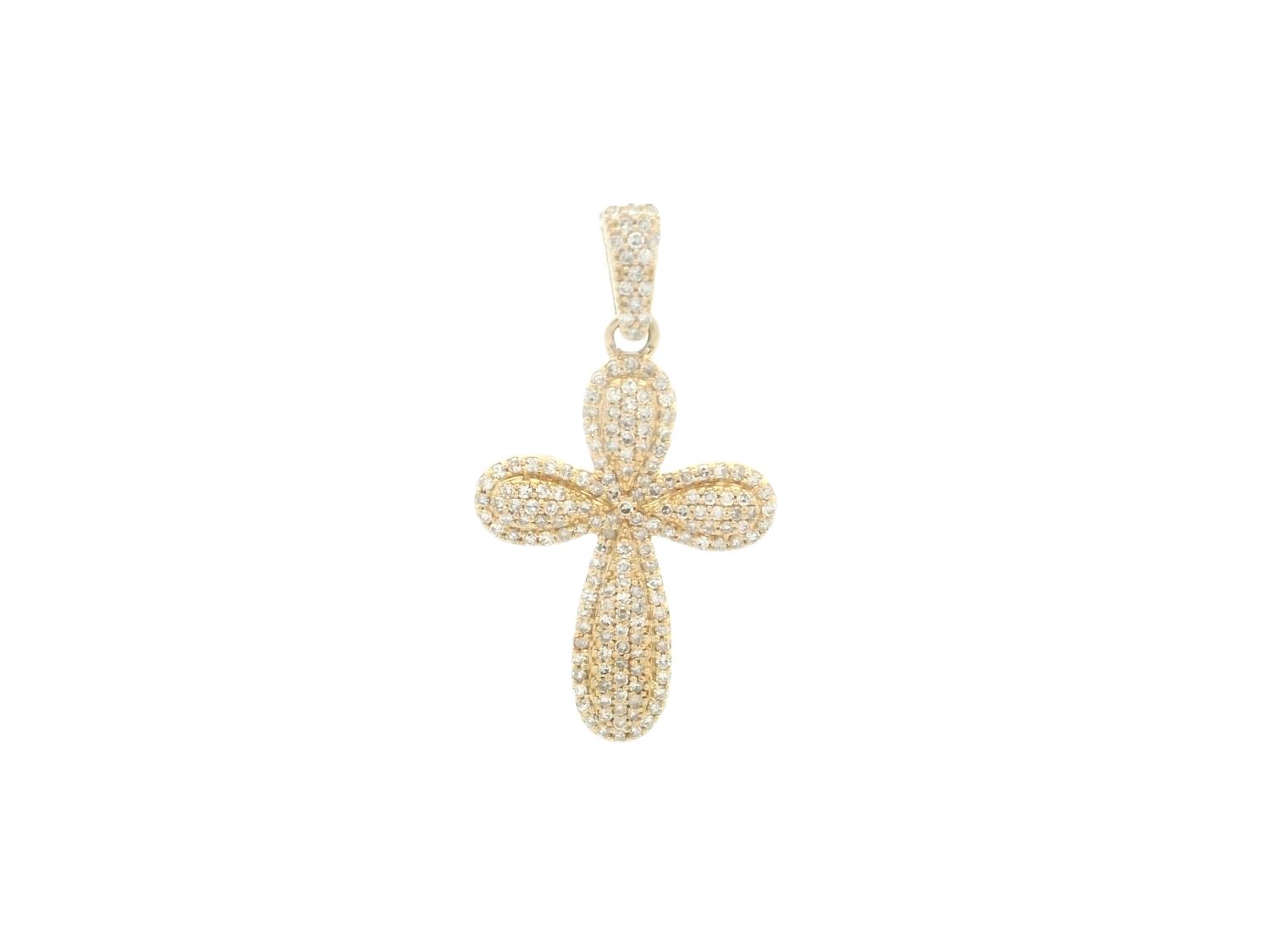DIJE ORO AMARILLO/ BLANCO  CRUZ CON DIAMANTES PAVET 0.50CT 14K
