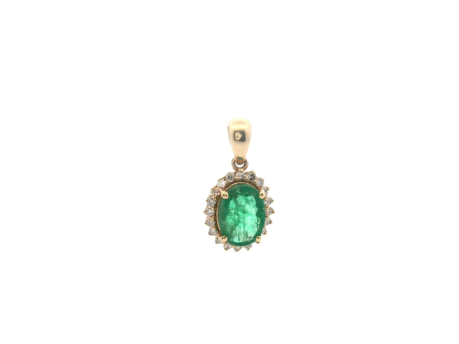 DIJE ORO AMARILLO ESMERALDA Y DIAMANTES OVALADO 14K