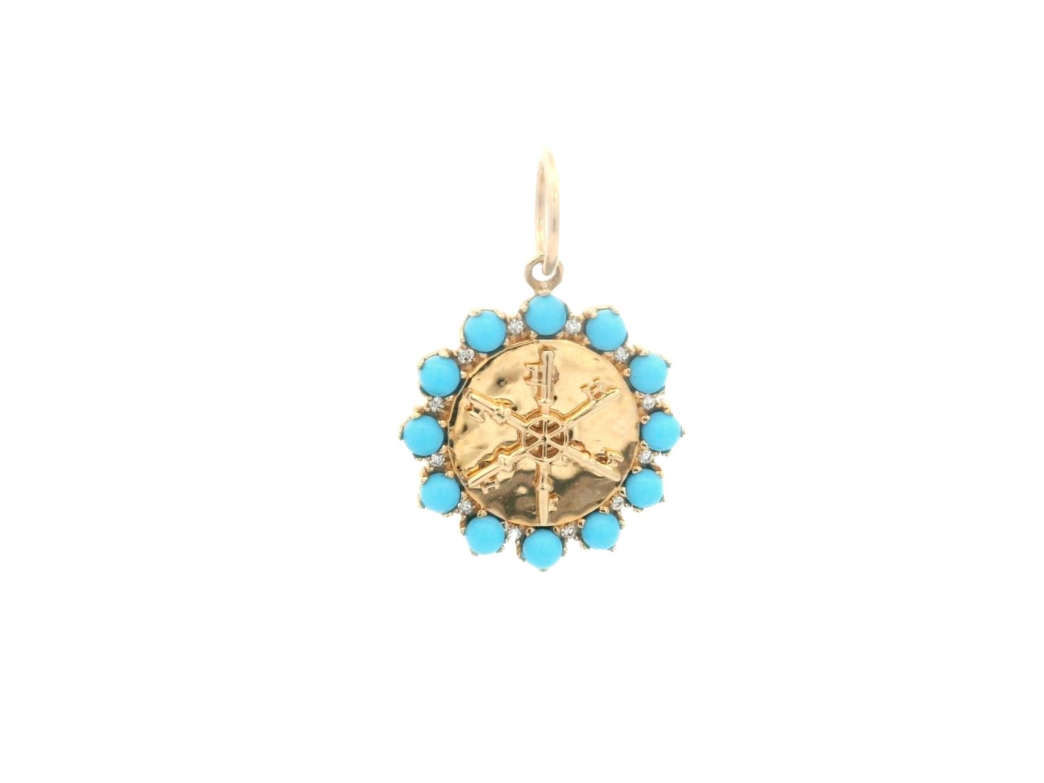 DIJE ORO AMARILLO  BRUJULA DE TURQUESA 14K