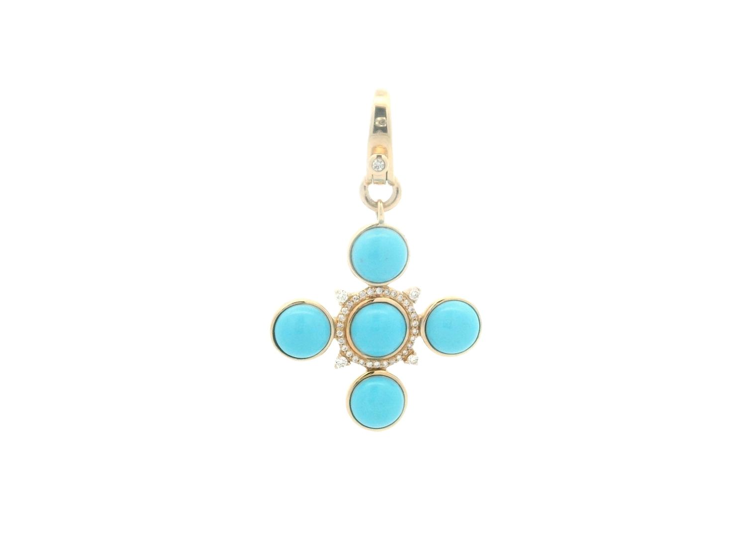 DIJE ORO AMARILLO CRUZ TURQUESA Y DIAMANTES 14K