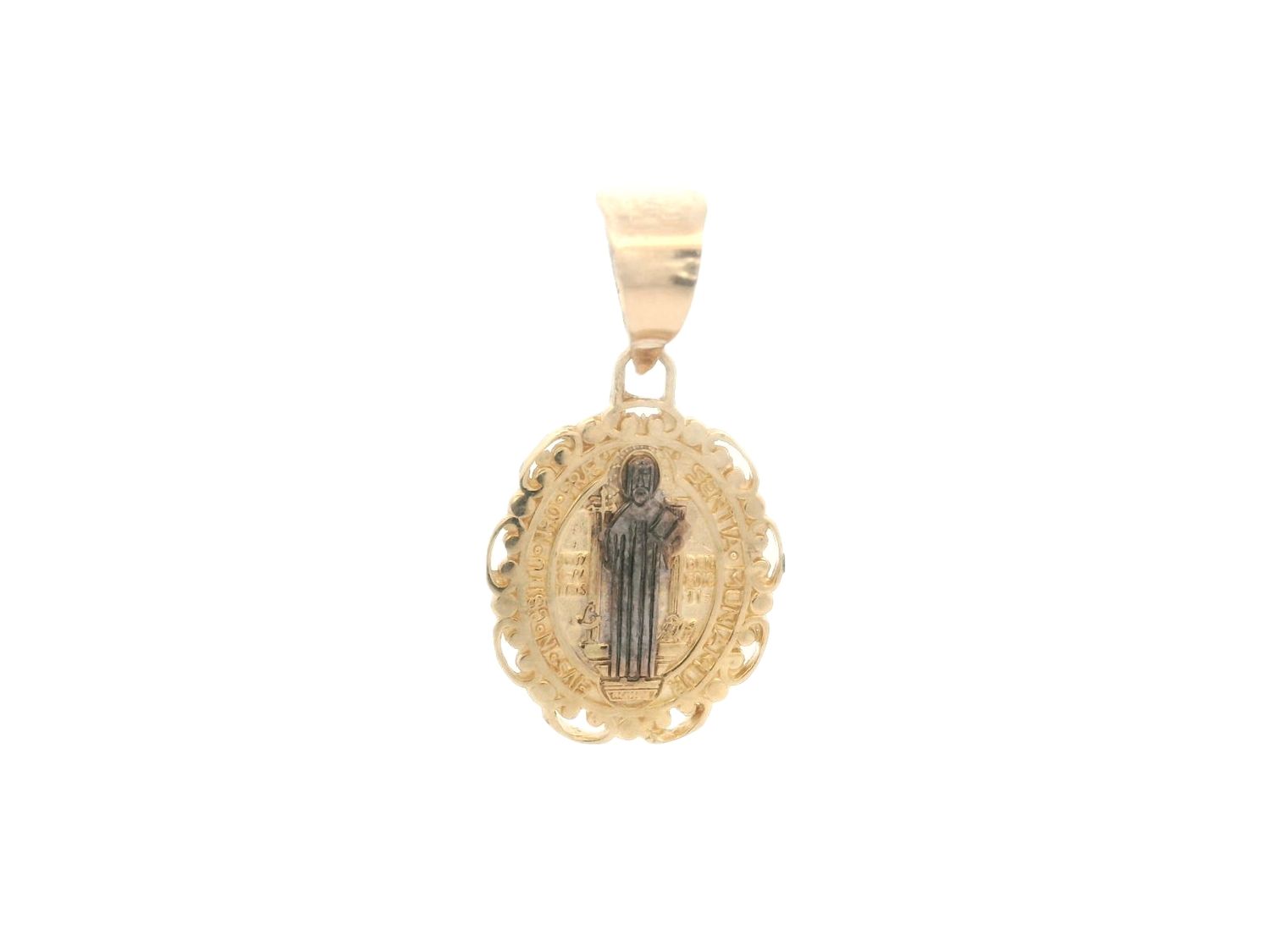 DIJE ORO AMARILLO MEDALLA Y CRUZ DE SAN BENITO OVALADO 14K