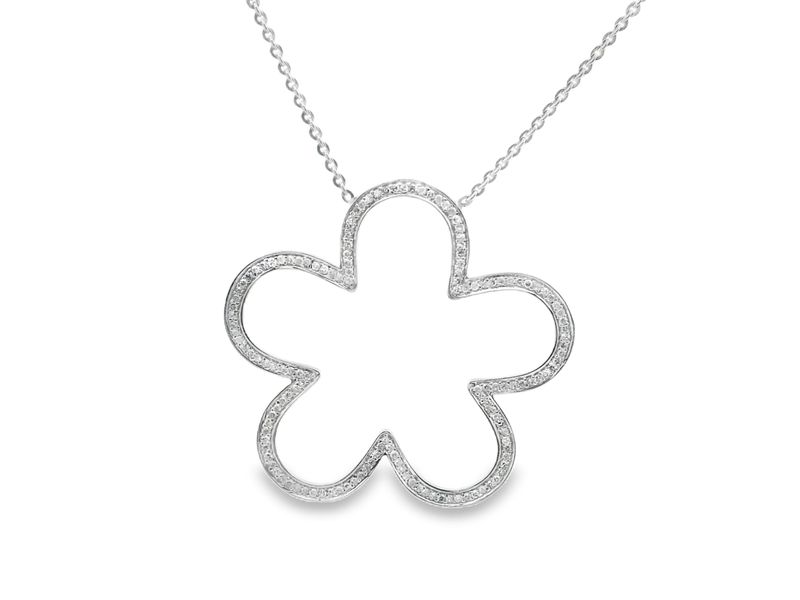 CADENA DIJE ORO BLANCO FLOR DIAMANTES GRANDE 14K