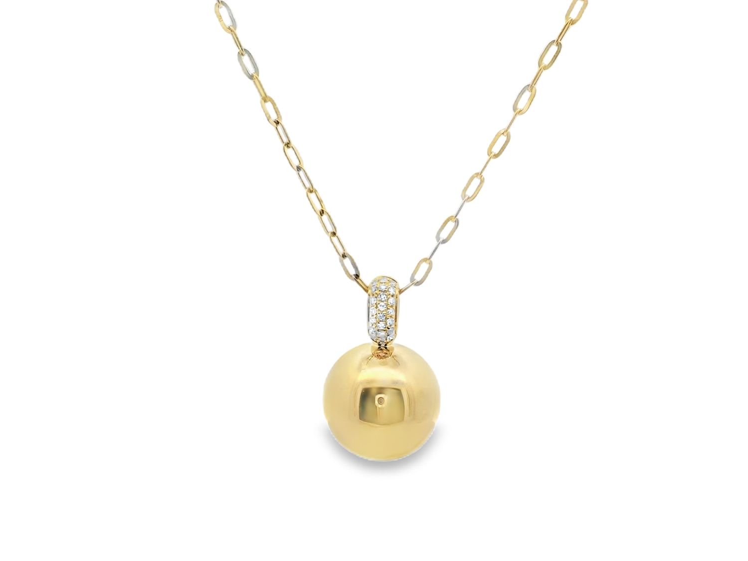 CADENA CON DIJE ORO AMARILLO  BOLA LISA DIAMANTES 14K