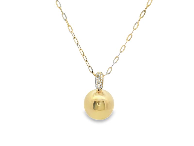 CADENA CON DIJE ORO AMARILLO  BOLA LISA DIAMANTES 14K