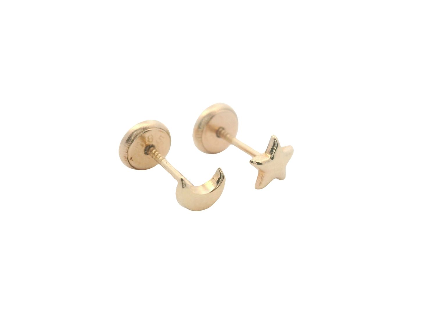 ARETES  ORO AMARILLO  LUNA Y ESTRELLA LISA 14K