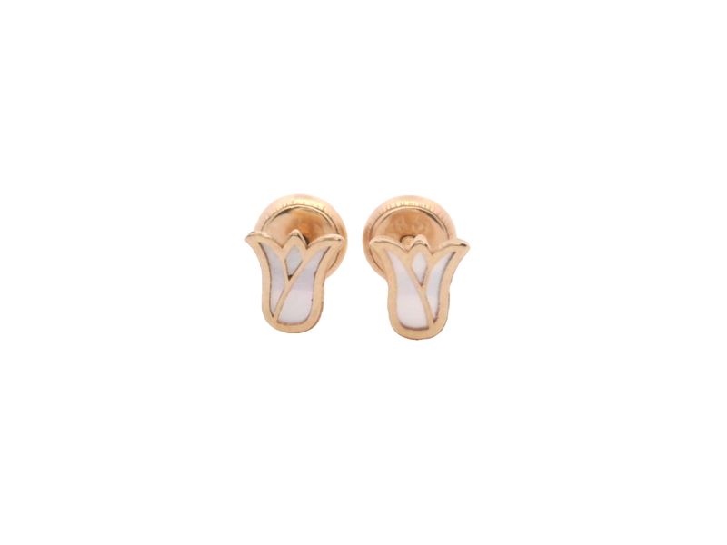 ARETES  ORO AMARILLO TULIPAN MADRE PERLA 14K