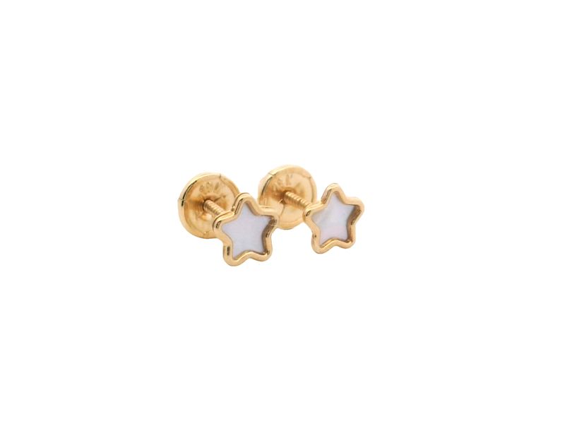 ARETES  ORO AMARILLO  DORMILONA MADRE PERLA ESTRELLA 18K