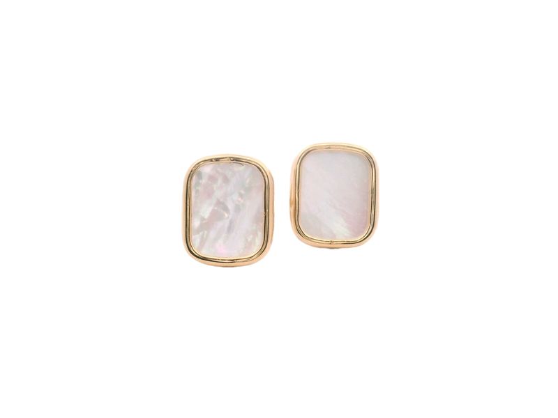 ARETES ORO  AMARILLO DORMILONA MADREPERLA RECTANGULAR 18K