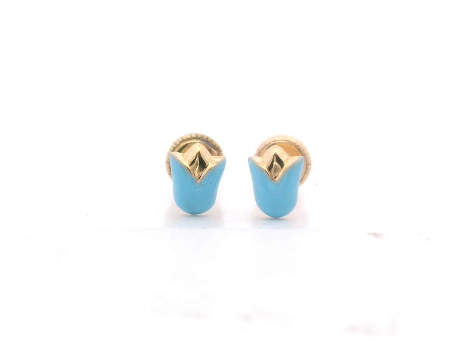 ARETES ORO AMARILLO DORMILONAS NIÑA AZUL TULIPAN 18