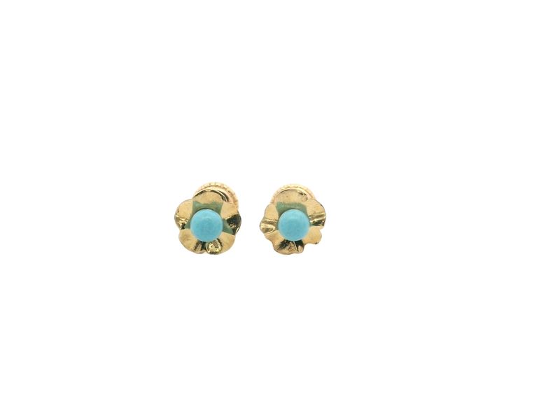 ARETES  ORO AMARILLO DORMILONA TURQUESA FLOR  18K
