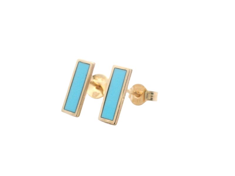 ARETES ORO AMARILLO PALITO TURQUESA 14K