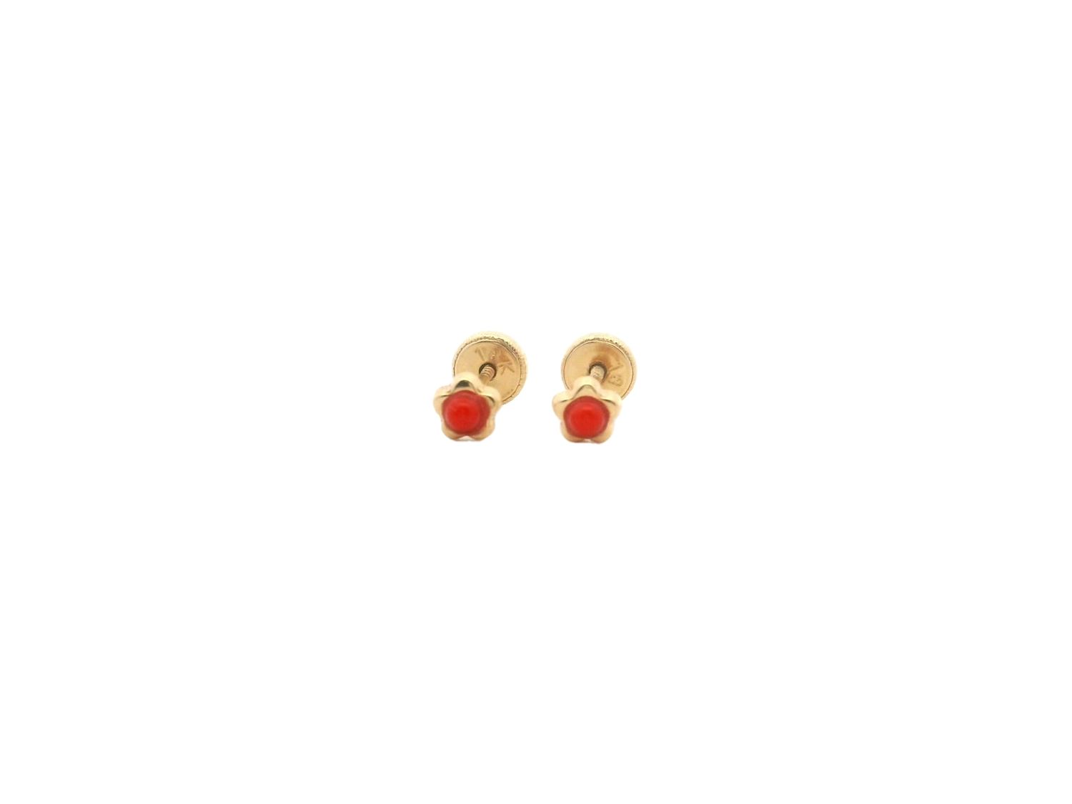 ARETES  ORO AMARILLO  DORMILONA CORAL FLOR MINI 18K