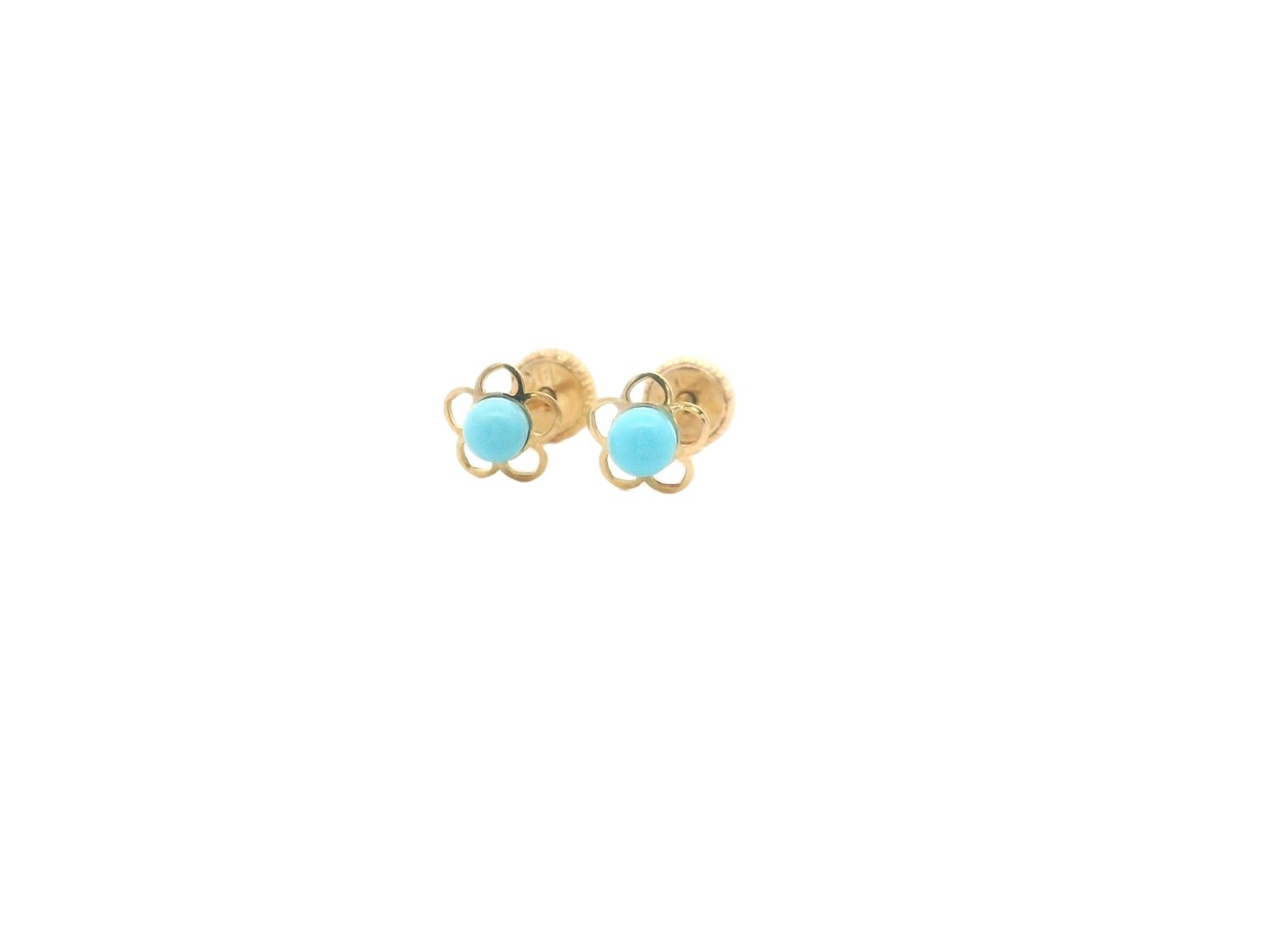 ARETES  ORO AMARILLO DORMILONA TURQUESA FLOR 18K